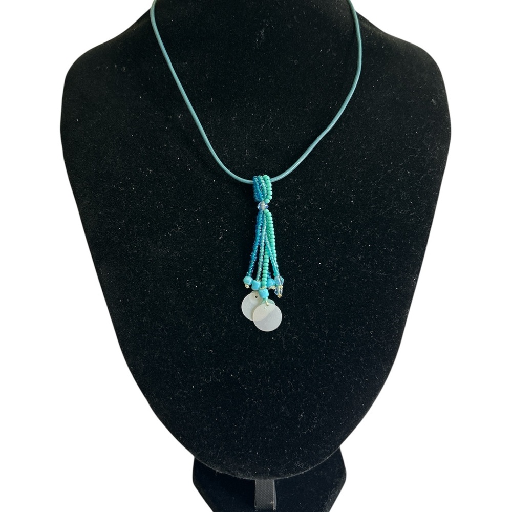 Express Blue and White Seabeads Blue Wax Cord Circle Pendants Necklace